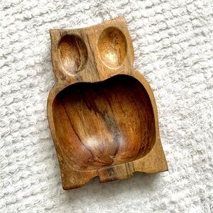 Wooden Owl Shaped Trinket Bowl Dish Farmhouse